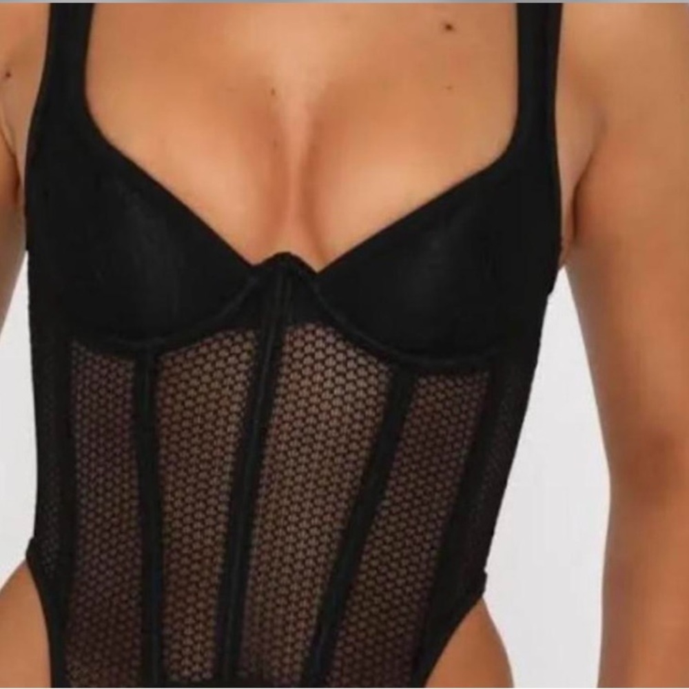 White Fox Boutique Black Mesh Corset Top